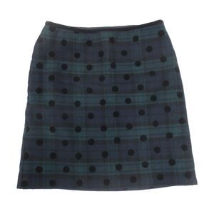 Talbots Skirt Womens 6 Navy Blue‎ Green Plaid Velvet Polka Dot Wool Blend Career